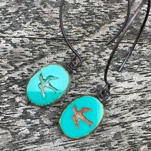 Swallow Earrings - Aqua Bird